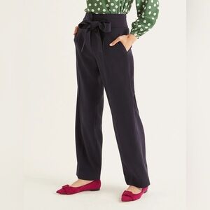 BODEN Ketton Wide Leg Trousers in Navy Blue Dress Pants Bow Pockets Size 14